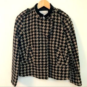 Beige and Black Houndstooth Moto Jacket